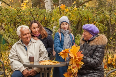 happy family talking during fall