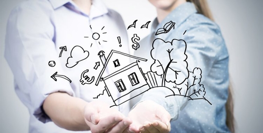 homeowners and drawing of house